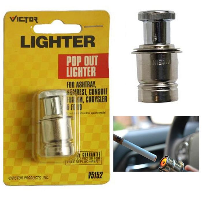 Chrome 12 Volt Car Auto Pop Out Cigarette Lighter Replacement Plug to 12v socket