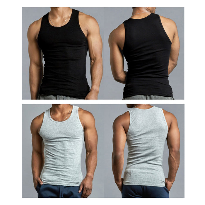 3 Pc Mens Tank Tops 100% Cotton A-Shirt Ribbed Pack Undershirt Black Gray