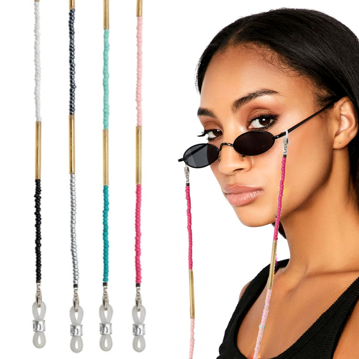 2X Beaded Eyeglass Neck Gold Retainer Strap Eyewear Sunglass Chain Mask Holder