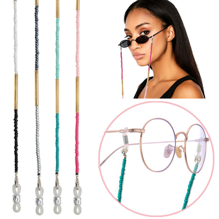 2X Beaded Eyeglass Neck Gold Retainer Strap Eyewear Sunglass Chain Mask Holder