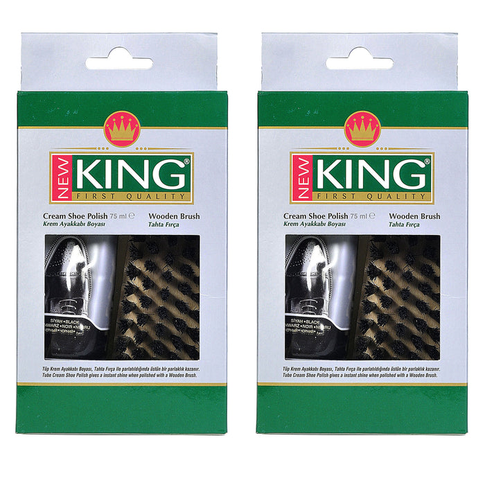 2 Sets Shoe Boot Polish Shine Wooden Brush Kit Leather Cream 75mL Finish Black