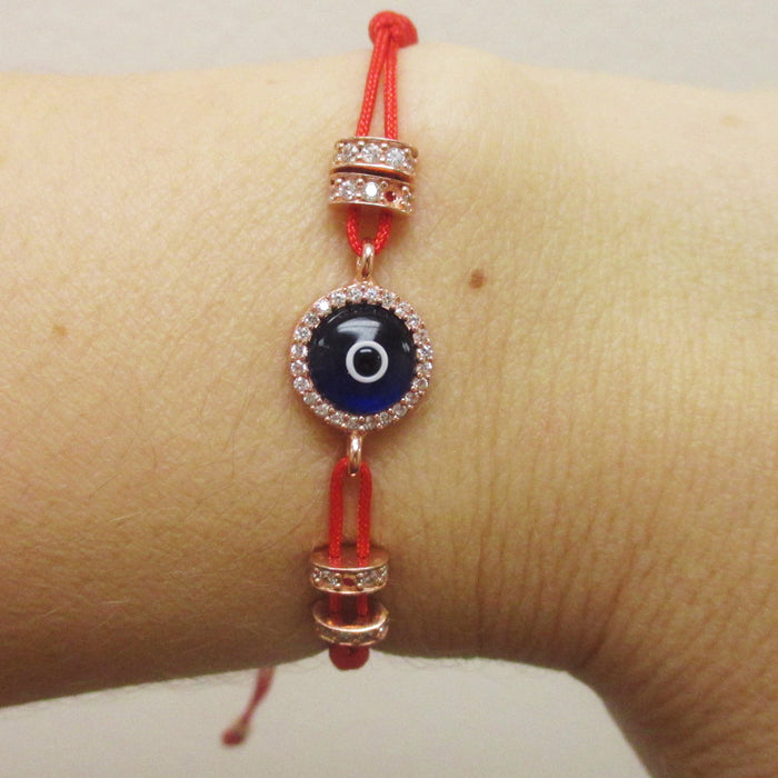 1 Hamsa Evil Eye Rose Gold Sterling Silver 925 Bracelet Crystal Red String Charm