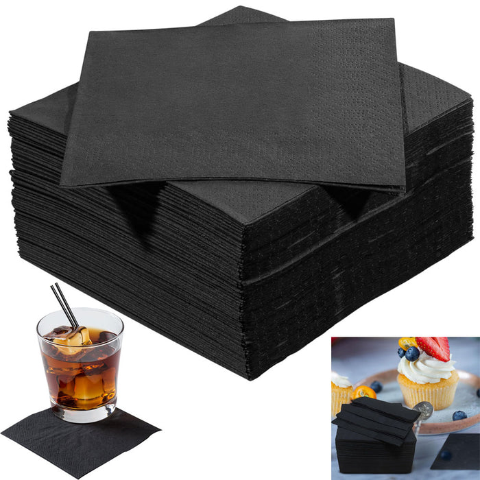 24ct Black Beverage Napkins 9.8" 2-Ply Cocktail Disposable Restaurant Bar Party