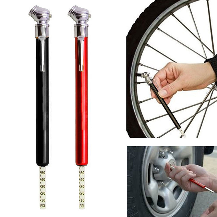 2 Pencil Tire Gauges 10-100 Psi Aluminum Air Pressure Car Truck Bike Bicycle
