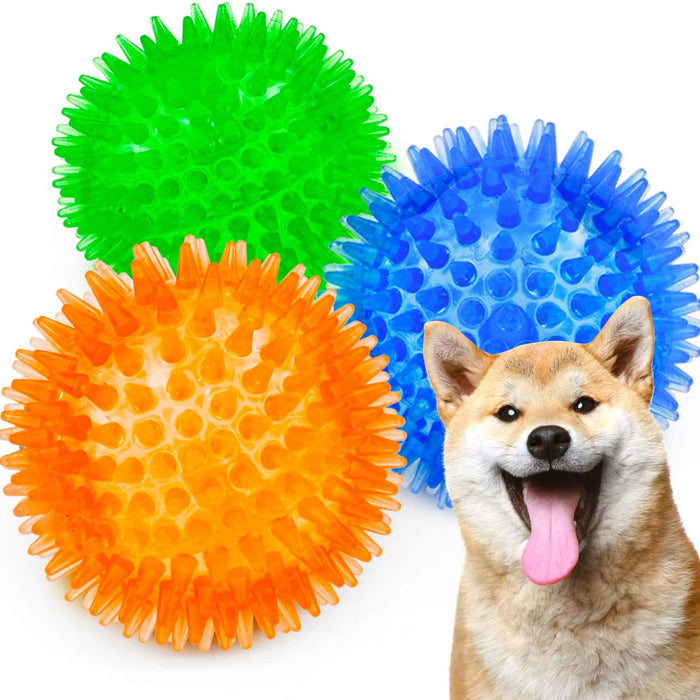 6 Pc Chew Toys Colorful Spike Balls Fetching Pets Dogs Play Rubber Dental Spiky