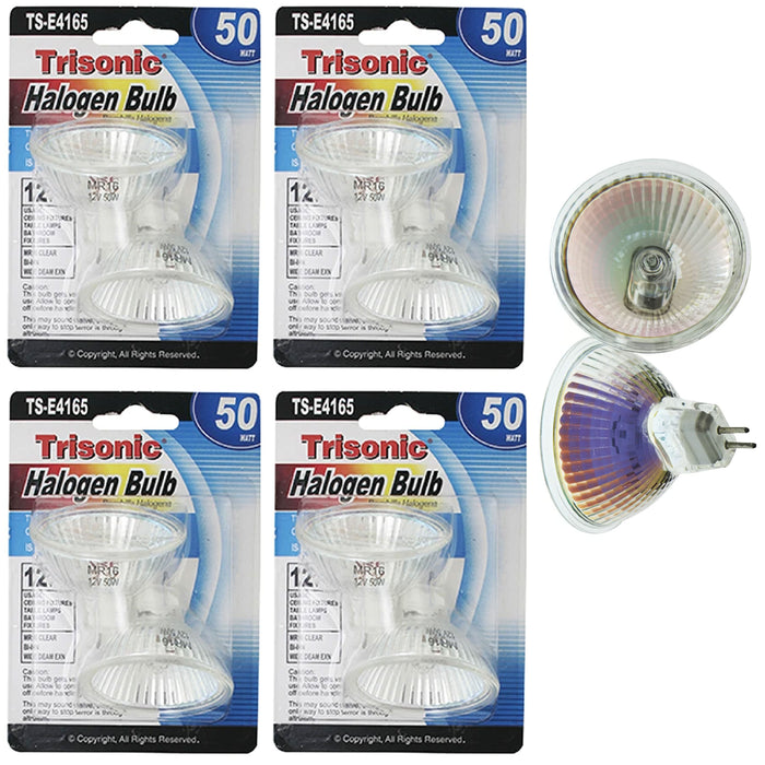 8 Pc Floodlight Lamp Halogen Light Bulbs MR16 50 Watt 12V Bi-Pin Clear Wide Beam