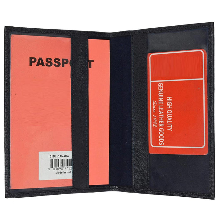Genuine Leather Mexico Passport Cover Holder Wallet Case Card Protect Navy Blue