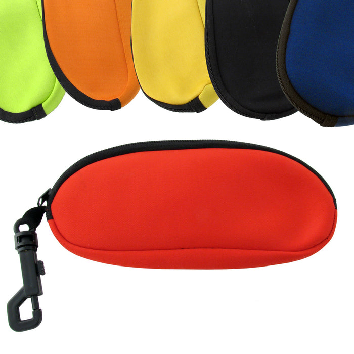 NEOPRENE FLOATING ZIPPERED EYEGLASS SUNGLASS POUCH CASE w/ CLIP HOOK