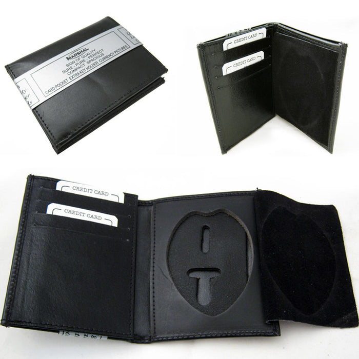 1 RFID Genuine Leather Trifold Badge Holder Wallet Black Police Badge Holder NEW