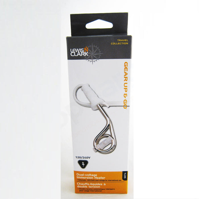 Lewis N Clark Dual Voltage Immersion Heater 120V 240V Travel Hot Water Portable