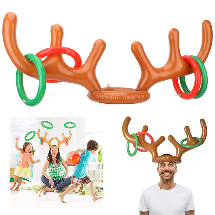 Xmas Party Toss Game Inflatable Reindeer Antler Hat Rings Kids Adults Family Fun