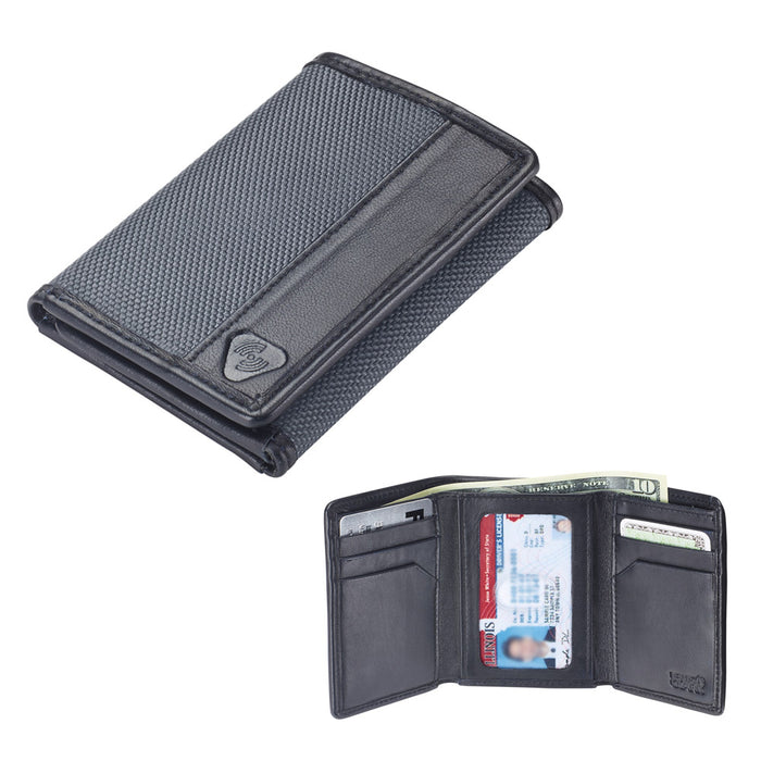 RFID Blocking Wallet Mens Tri-Fold Leather Card Security Safe Lewis N Clark New