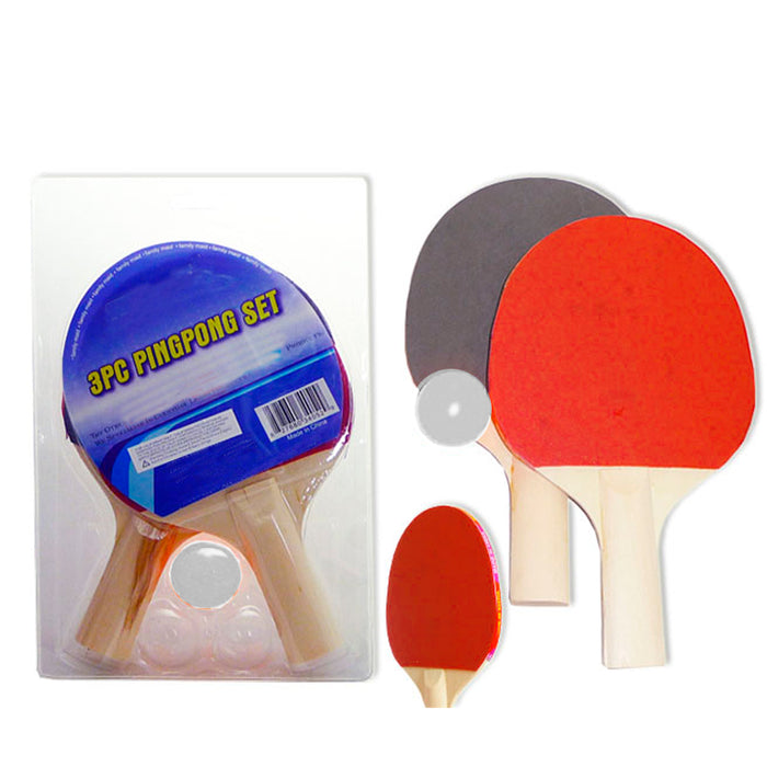 2PC PING PONG PADDLE TABLE TENNIS SET RACKET RUBBER BAT W/ 3 BALLS FUN FOR KIDS