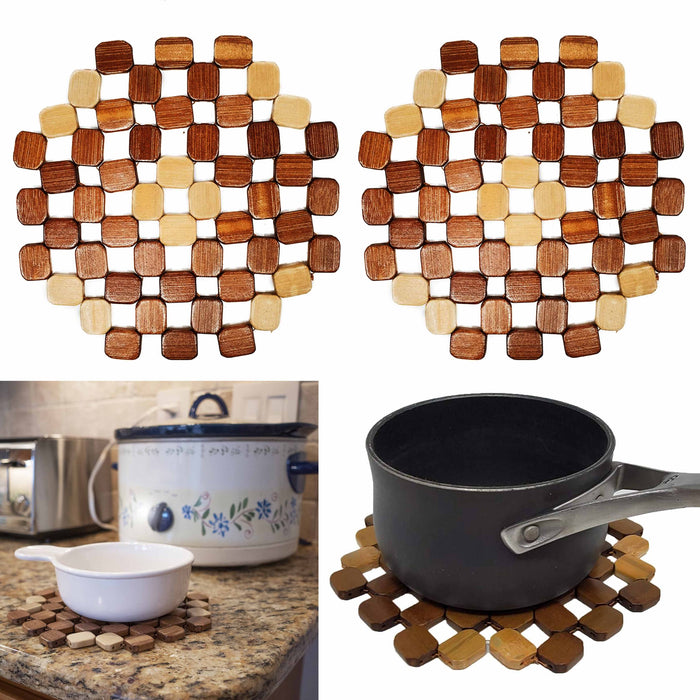 2 Bamboo Hot Pad Wood Trivet Mat Pot Pan Holder Heat Resistant Coaster Placemat