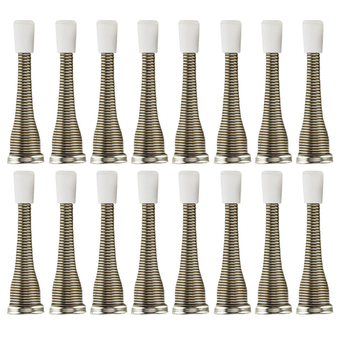16 Pc Spring Door Stopper Wall Guard Silver Screw-On Doorstop Rubber Cap 3.25"L