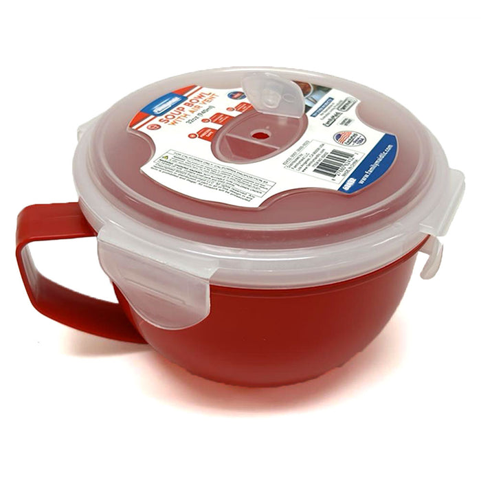 2 Plastic Soup Bowls Microwaveable Food Lunch Container Mug Vent Lid Handle 32oz