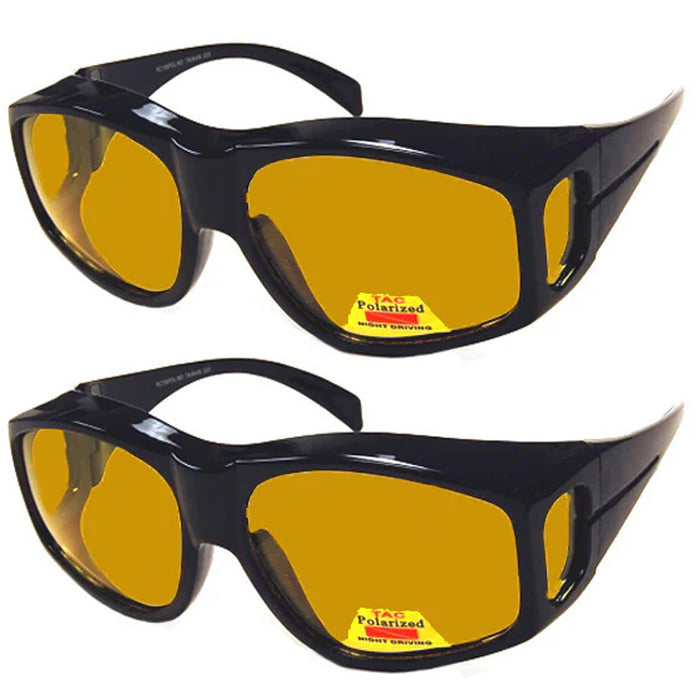 2 Night Vision Driving Glasses Fit Over Unisex Anti Glare Polarized Yellow Lens