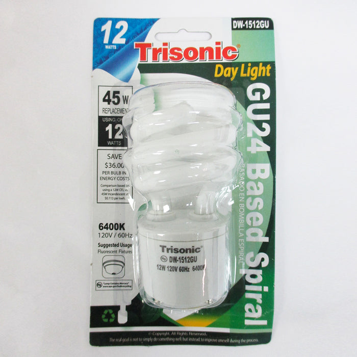 6 Pc Mini Bulb Daylight Light 12W Energy 45 Watt Output Spiral White Fluorescent