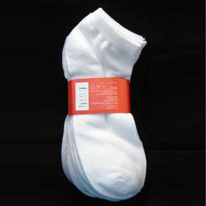 12 Pairs Ankle Socks Mens Women Low Cut Crew Sport Spandex Size 10-13 Whit