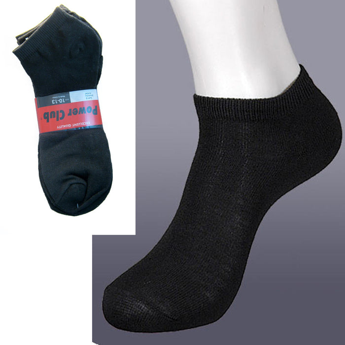 12 Pairs Ankle Socks Mens Women Low Cut Crew Sport Spandex Size 10-13 Black
