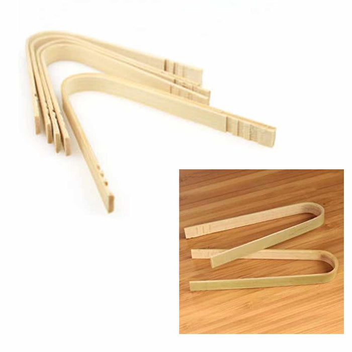 4 Pc Mini Tongs Bamboo Wood Natural Disposable Small Utensil Toast Appetizer 4"
