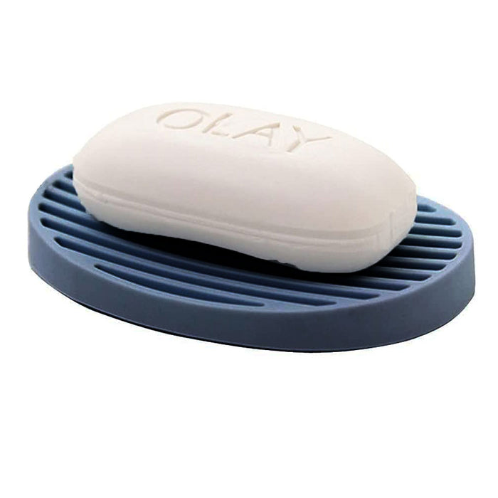 1 Pc Blue Silicone Soap Tray Dish Draining Holder Bar Saver Bathroom Shower Rack