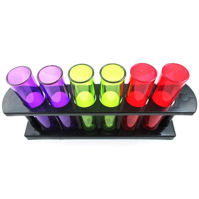 6 Plastic Shot Glasses Test Tube Bar Shatter Proof Rack Stand Holder Party Set
