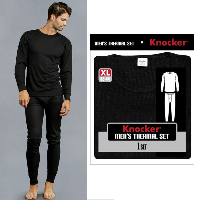 Mens Thermal Underwear Set Knocker Long Sleeve Pajamas Pants Sleep Black Size XL