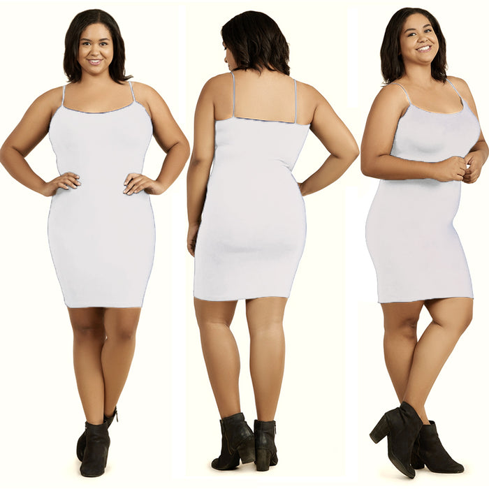 3 Pc Set Plus Ladies Long Poly Slip Dress Camisole Seamless Top Stretch One Size