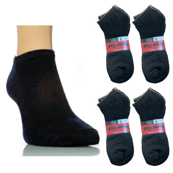 12 Pairs Ankle Socks Mens Women Low Cut Crew Sport Spandex Size 10-13 Black