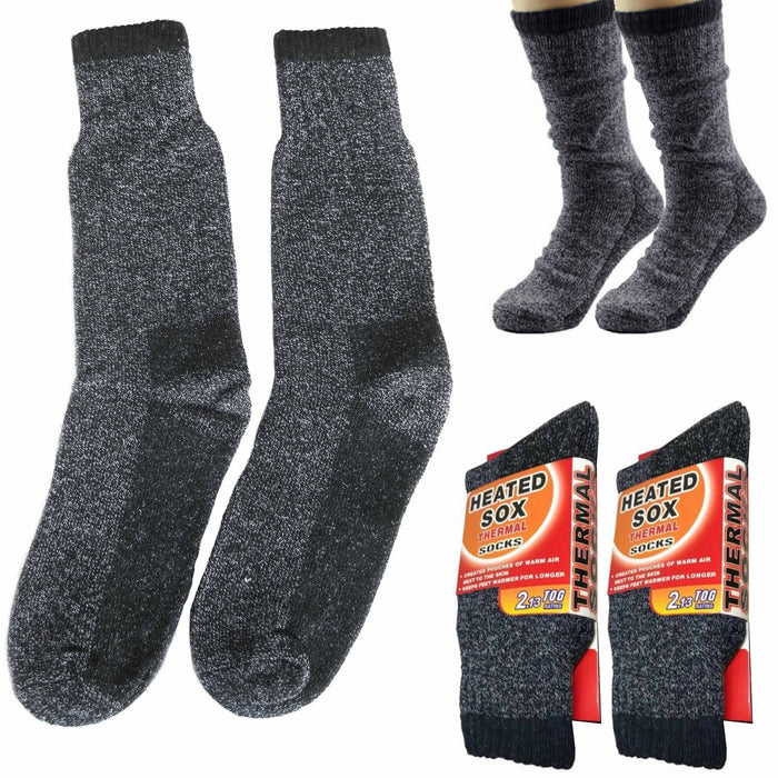 2 Pairs Men's Heated Socks Winter Thermal Sox Super Warm Heavy Duty Boots 10-13