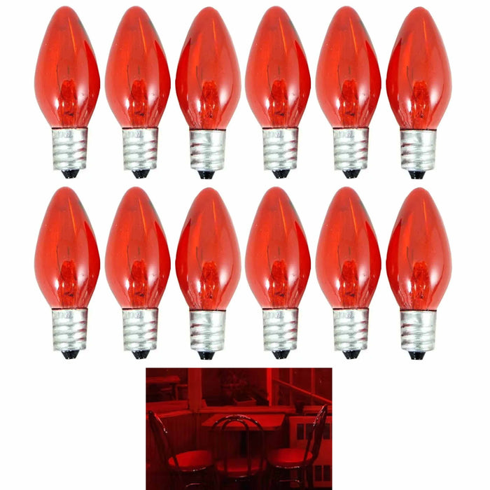 12 Red Light Bulbs 7 Watts Lighting Candelabra Nightlight Replacement Lamp Party