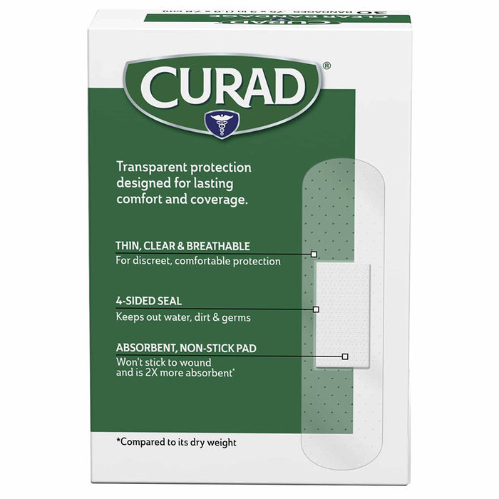 180ct Curad Clear Bandages 3/4"x3" Sterile Latex Free Sheer Dressing Heal Wound