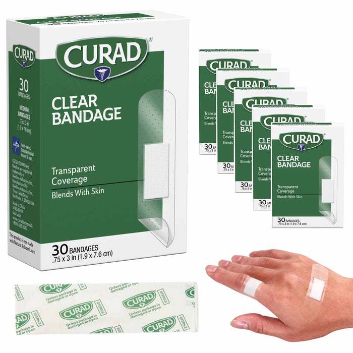 180ct Curad Clear Bandages 3/4"x3" Sterile Latex Free Sheer Dressing Heal Wound