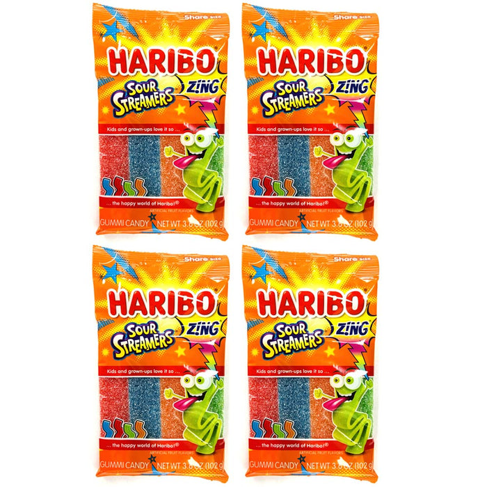 4 Bags Haribo Sour Streamers Gummi Candy Gummies Gummy Chewy Treat 3.6oz Each