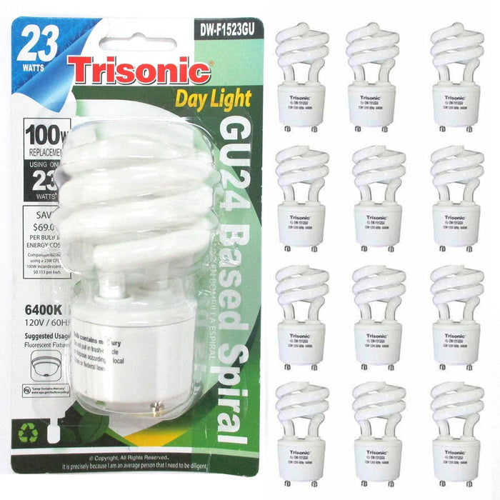 12 Pack 100 Watt Spiral Light Bulb 23 W White Energy Saving Fluorescent Daylight