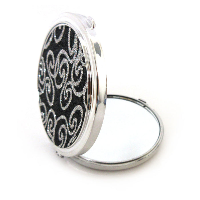 1Pc Compact Double Sided Folding Mirror Glitter Magnifying Travel Cosmetic Stand