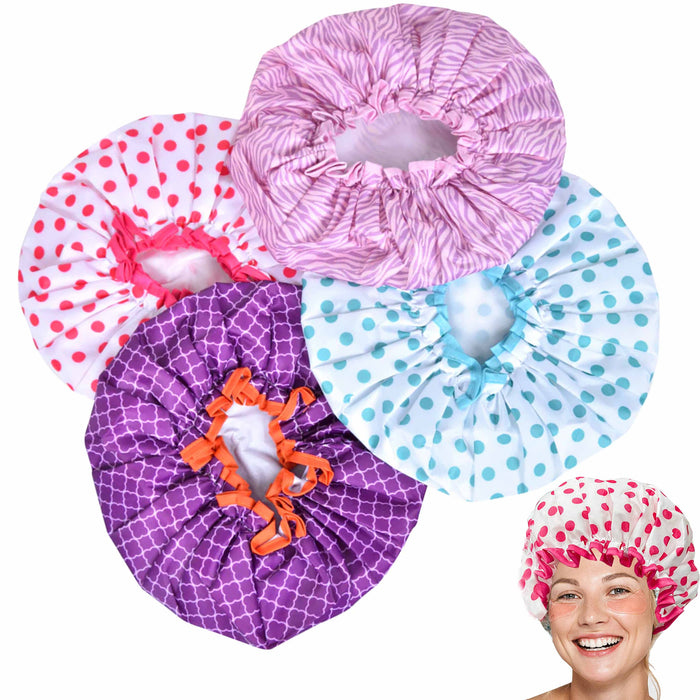 3PCS Luxury Shower Cap for Women Waterproof Mold Resistant Reusable Bathing Hair