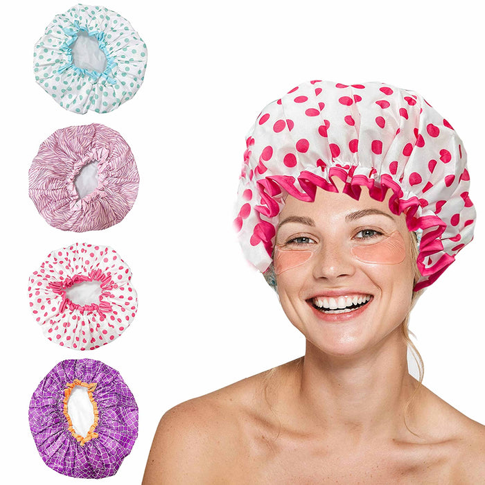 Womens Luxury Shower Cap Waterproof Mold Resistant Reusable Fashion Elastic Band
