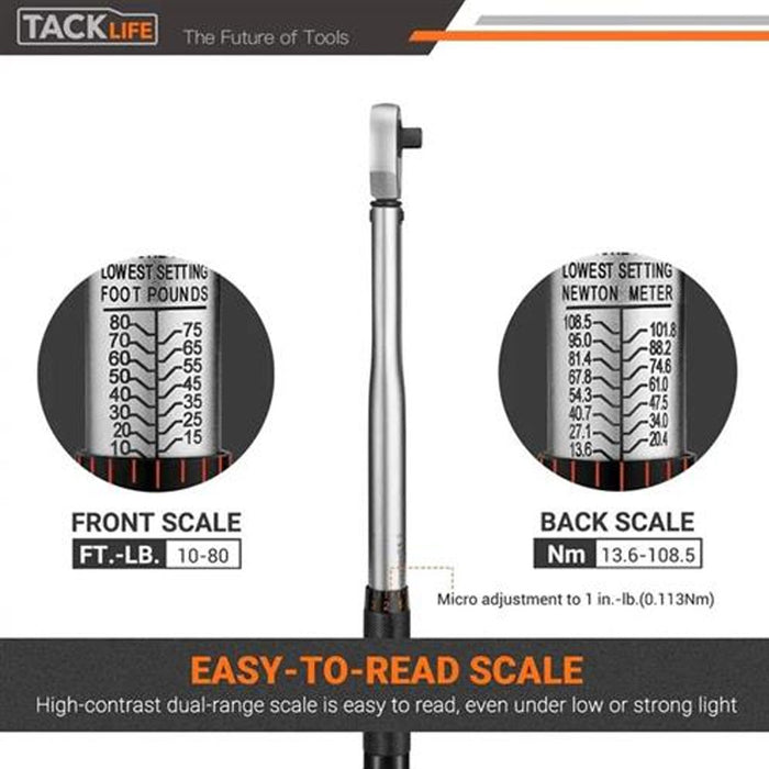 3 Pc 3/8'' Drive Click Torque Wrench Set Tools Scale 10-80 FT LB 13.6-108.5 Nm