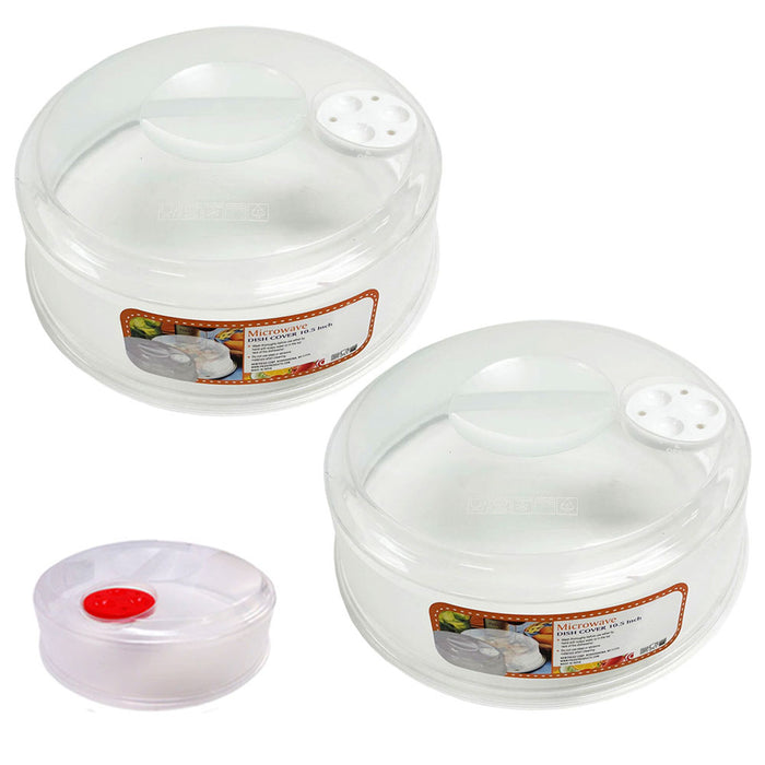 2 Pc Microwave Splatter Cover Large Plate Clear Steam Vent Lid 10.5" Food Dish