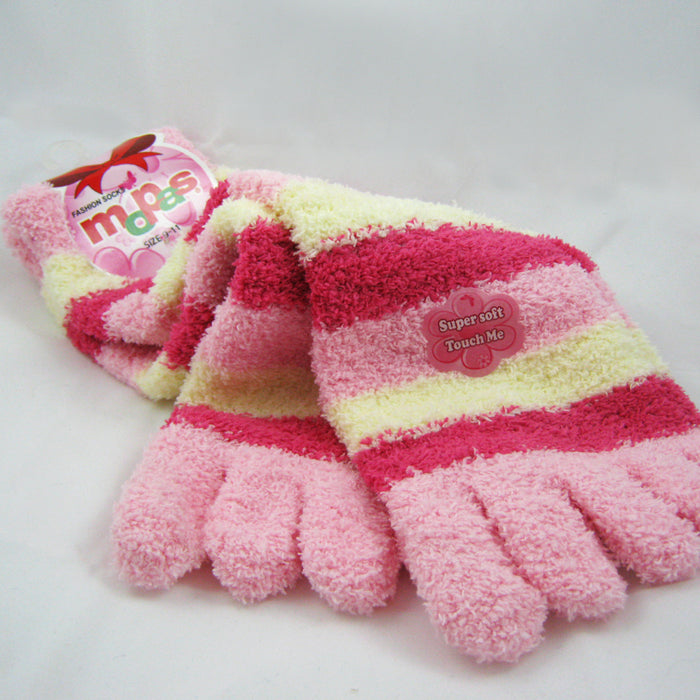 6 Pairs Fuzzy Toe Socks Soft Striped Ladies Women Size 9-11 Fun Color Style Lot