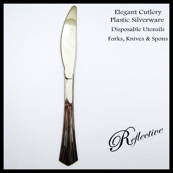 18 Plastic Cutlery Silver Forks Knives Spoons Party Tableware Disposable Elegant