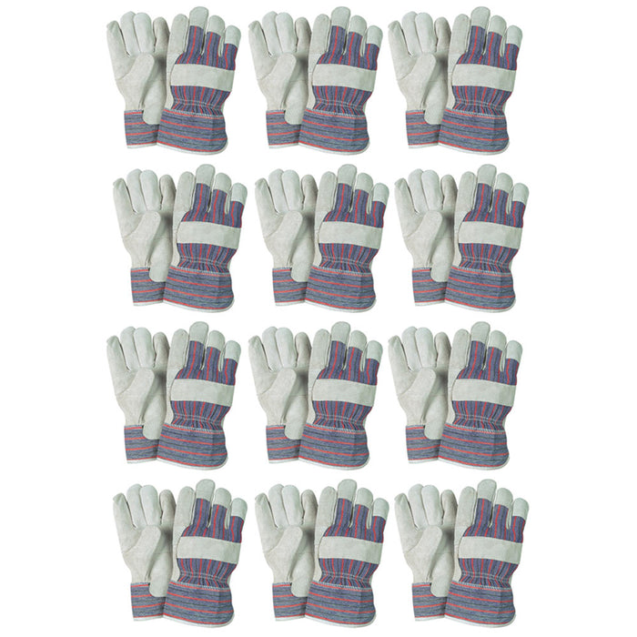 12 Pair Work Gloves Split Leather Reinforced Palm Protective Men Utility Garden