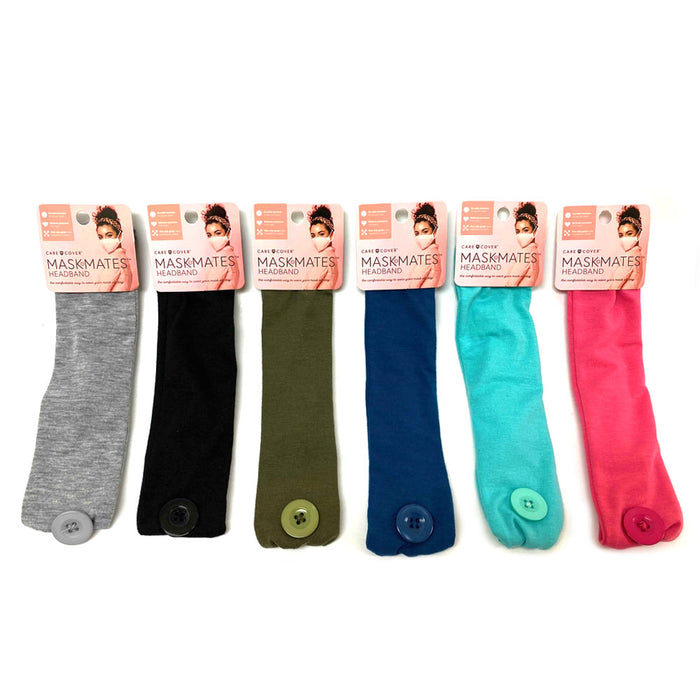 3 Pc MaskMates Button Headband Elastic Hair Band Ear Saver Cover Assorted Colors