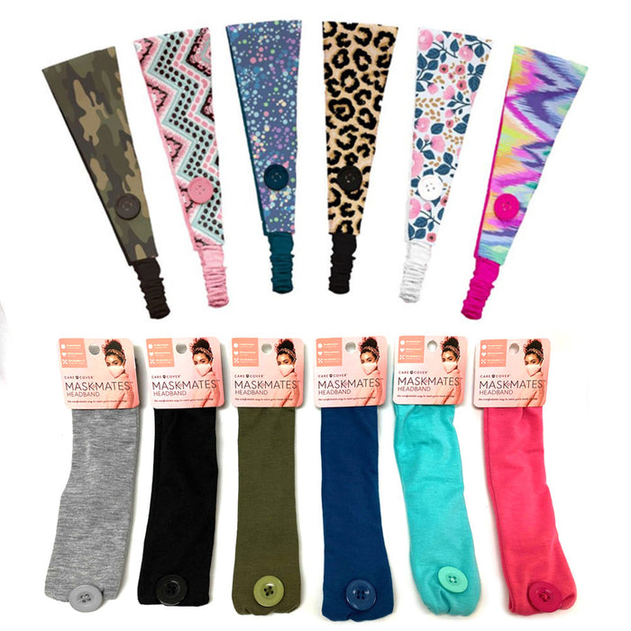 3 Pc MaskMates Button Headband Elastic Hair Band Ear Saver Cover Assorted Colors