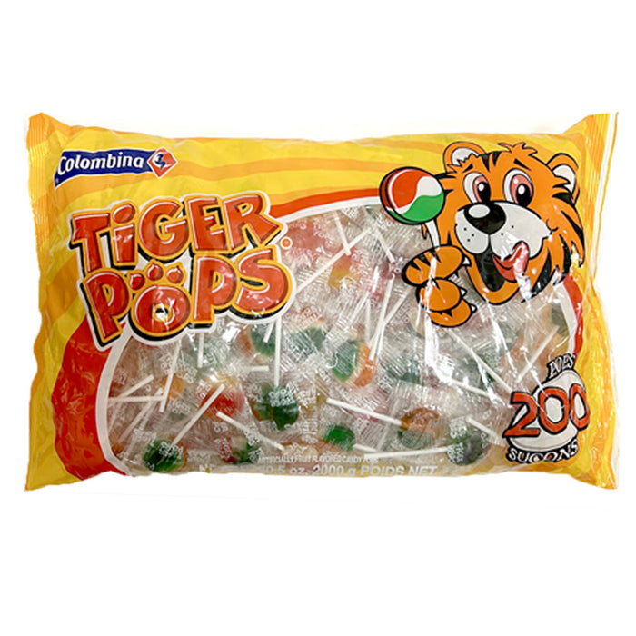 200 Ct Tiger Pops Lollipops Bulk Fruity Sweet Flavor Suckers Flat Candies 70.5oz