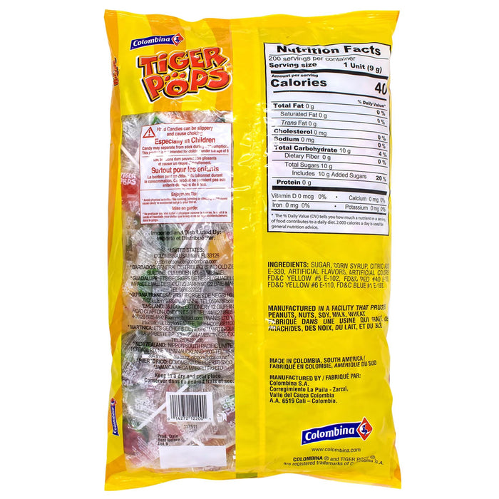 200 Ct Tiger Pops Lollipops Bulk Fruity Sweet Flavor Suckers Flat Candies 70.5oz