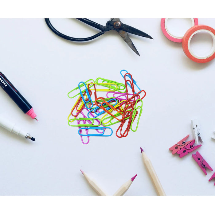 200 Paper Clips 33mm Vinyl Coated Assorted Colors Crafts Home School Office New