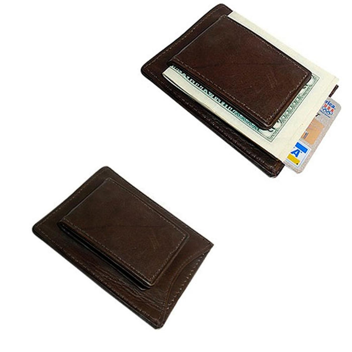 1 Mens Leather Money Clip Slim Front Pocket Magnetic ID Credit Card Wallet Brown
